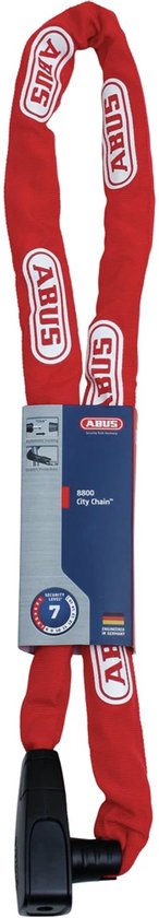 Rood ABUS 8800 City Chain kettingslot in verpakking met security level 7.