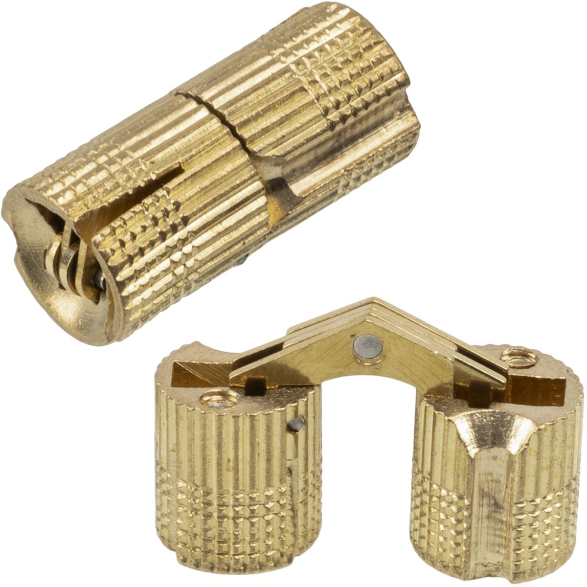 C74733 - Set van 2 onzichtbare compacte scharnieren Ã˜12 mm - Openingse hoek 180Â° - Staal - Gouden kleur