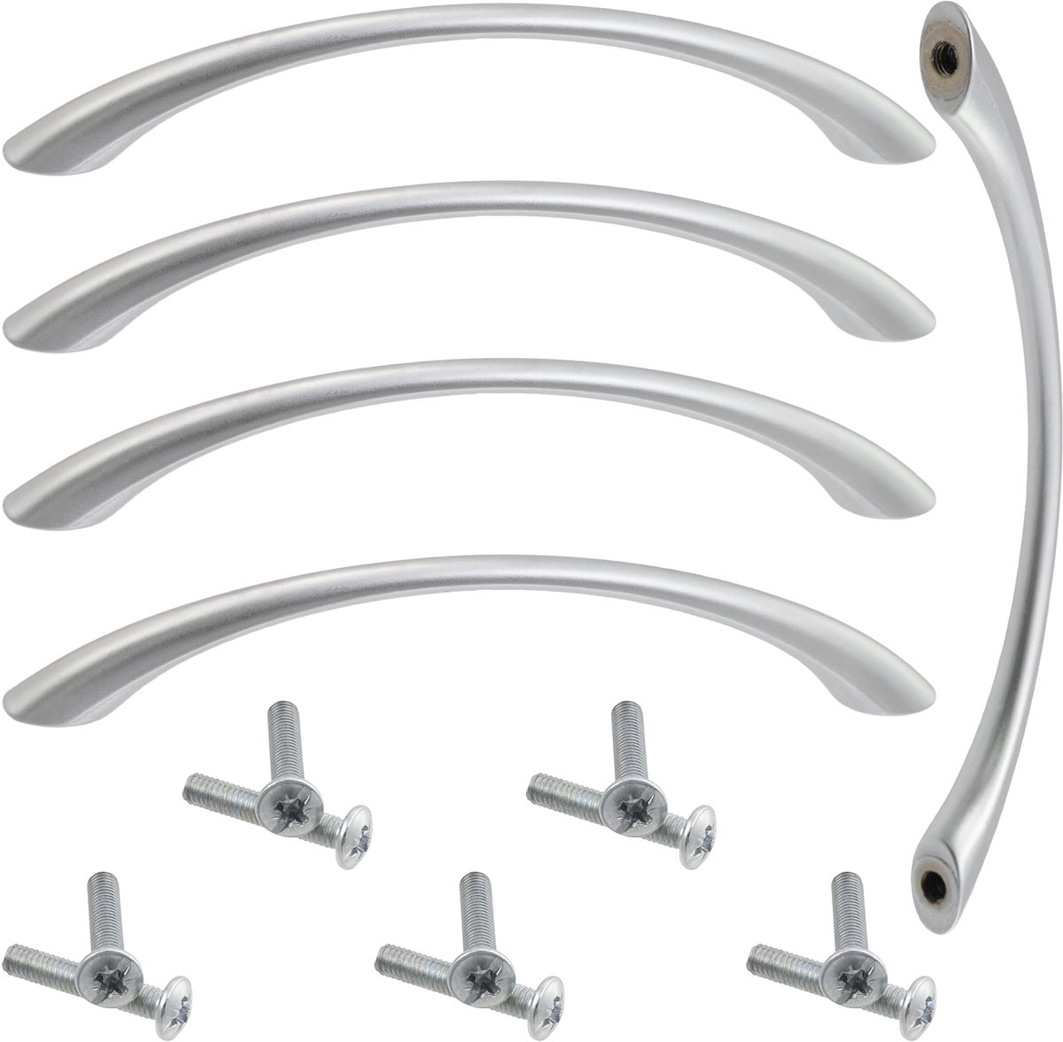 C41516 - Set van 5 Meubelhandgrepen - 96 mm Asafstand - Matt Zilver - Voor Kast, Lade en Decoratie