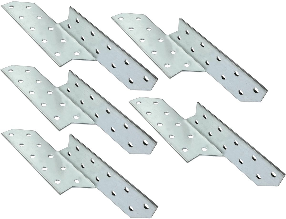 C58740 - Set van 5 Rechte Houtverbinding Loops 32 x 170 x 2 mm - Verzinkt Staal Z275 - 90Â° Hoek - Zilverkleurig