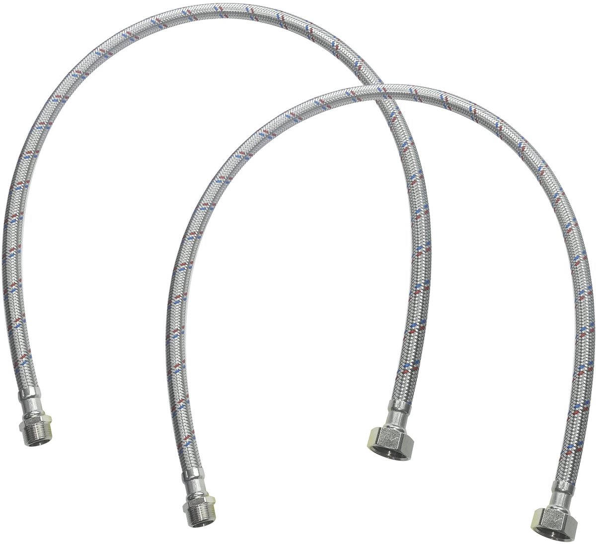 C51093 - Set van 2 Slangkoppelingen 800mm - 1/2 inch Vrouwelijk - 3/8 inch Mannelijk - Flexibele Verbinding voor Sanitair en Verwarming