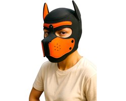 Hondenmasker Oranje Zwart – Puppy Play Masker – Verstelbaar & Comfortabel – Uniseks BDSM Accessoire – Kinky Pleasure®