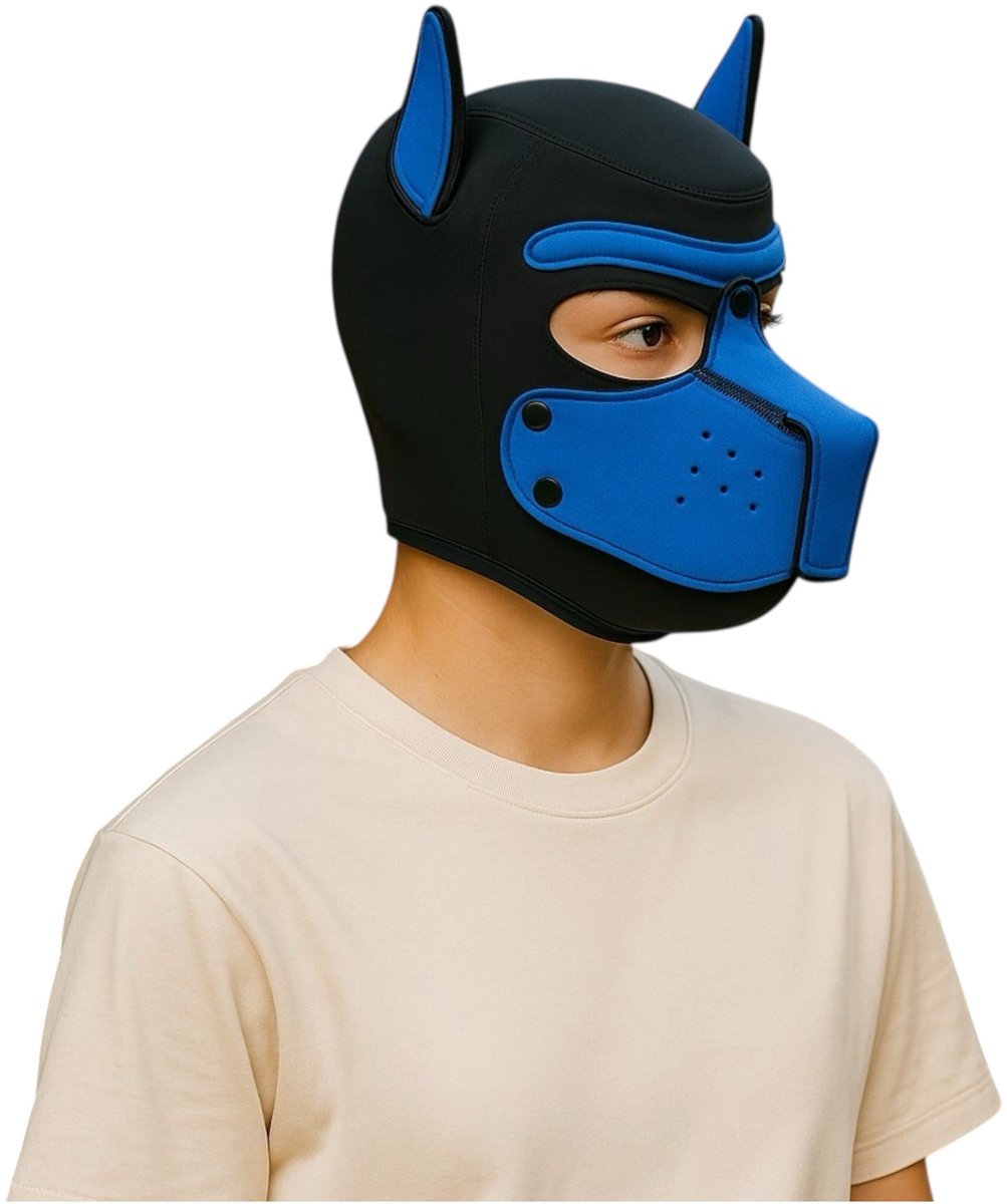 Hondenmasker Blauw – Cosplay Puppy Play Masker voor Volwassenen – Verstelbaar Neopreen – Kinky Pleasure® – Rollenspel Accessoire