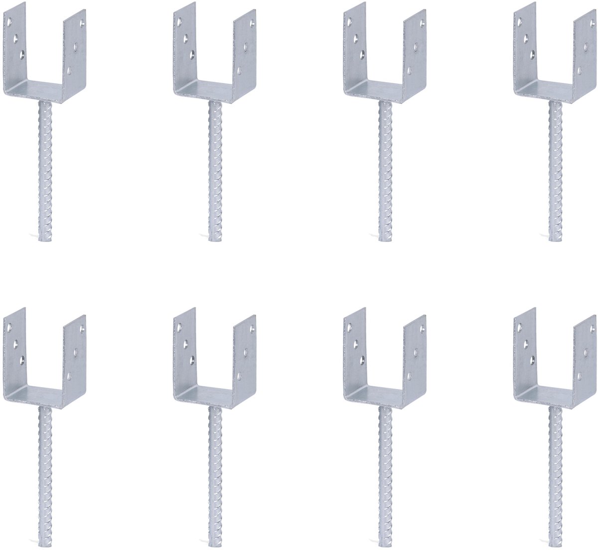 Alberts 8 x U-paaldrager mit Riffelstahl-betonanker, 81x104 mm, betonanker 200 mm, thermisch verzinkt, voor inbetonneren