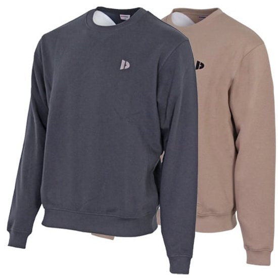2-Pack Donnay - Fleece sweater ronde hals (Dean) - Sporttrui - Heren - Navy/Taupe-grey (725) - maat XXL