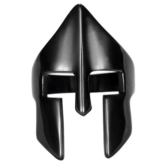Zwarte ring met het design van een Spartan helm.