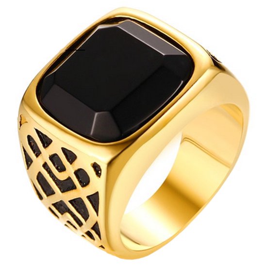 Chevalière Dorée Homme Pierre Agate Noire-19mm