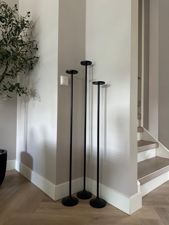 Kandelaar Stompkaars - Set 3 stuks XL kandelaars zwart - 120cm 110cm en 100cm - vloerkandelaar - kaarsenstandaard - kaarsenhouder groot - stompkaarskandelaar