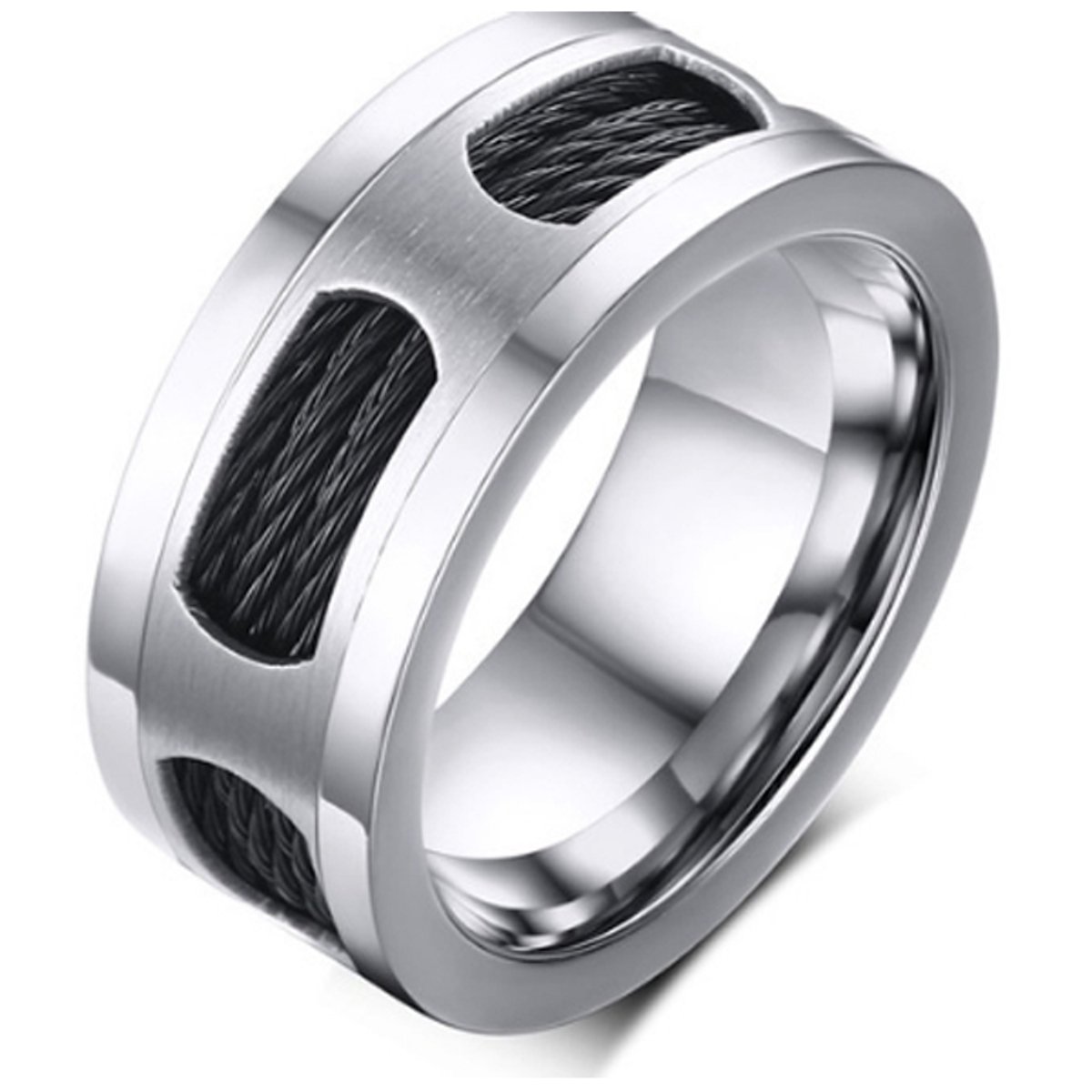 Mendes herenring Edelstaal Zwarte Kabel-21.5mm