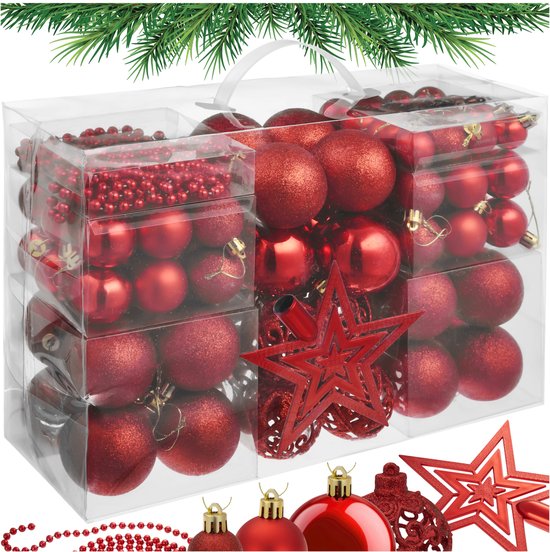 tectake - Set de 86 boules de Noël rouge - 403324