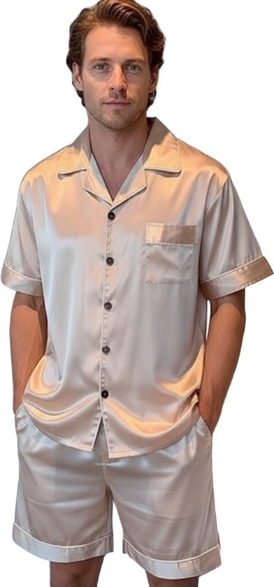 Champagne Pyjamaset Heren - Blouse en Korte Broek - Mannen Nachtkleding