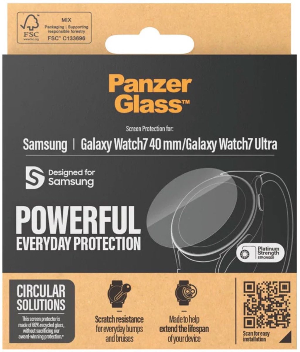 PanzerGlass Screenprotector geschikt voor Samsung Galaxy Watch 7 - 40 mm Glazen | PanzerGlass Powerful Screenprotector - Case Friendly