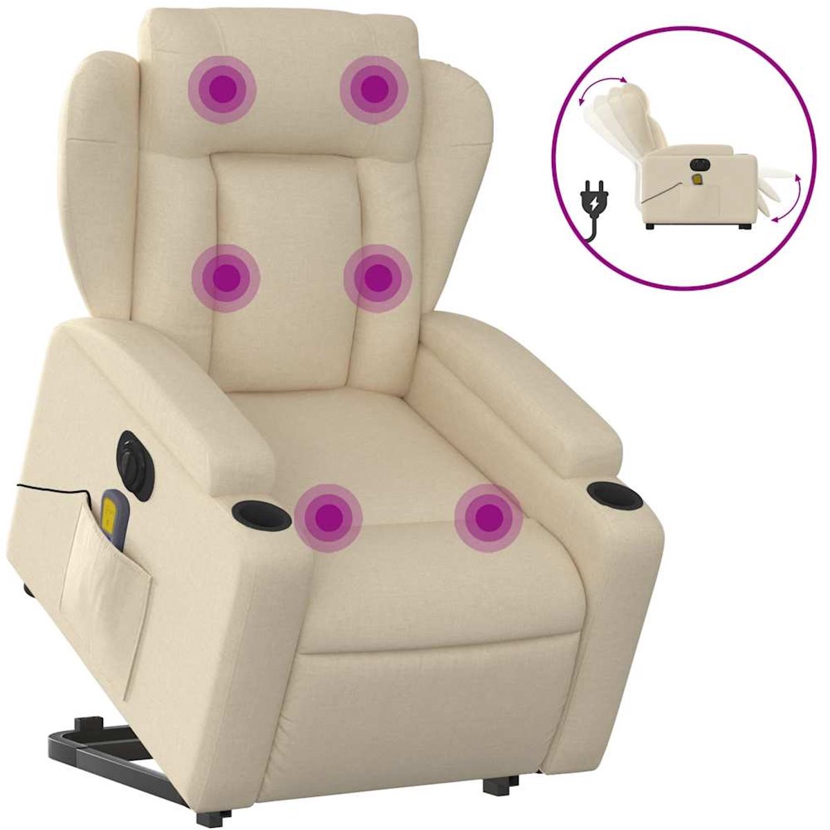 vidaXL Sta-op-massagestoel - elektrisch - verstelbaar - stof - crèmekleurig