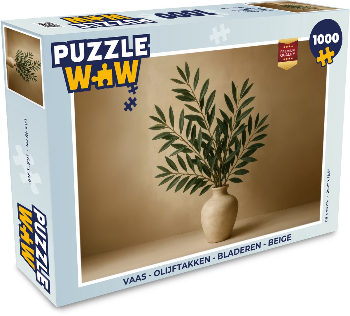 Puzzel Vaas - Olijftakken - Bladeren - Beige - Legpuzzel - Puzzel 1000 stukjes volwassenen