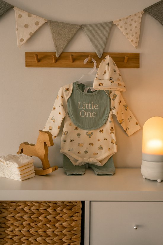 Baby Geschenkset 6-delig - Kraamcadeau Baby Cadeau - Romper, Legging, Slabbetje, Muts en Sokken met Cadeautas - Maat 62/68 van Puckababy — afbeelding 3