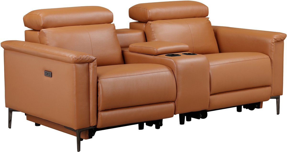 Notio Living Lund - Dubbele relaxfauteuil met elektrische functie in lederPU cognac (97 x 194 x 100 cm) Bruin