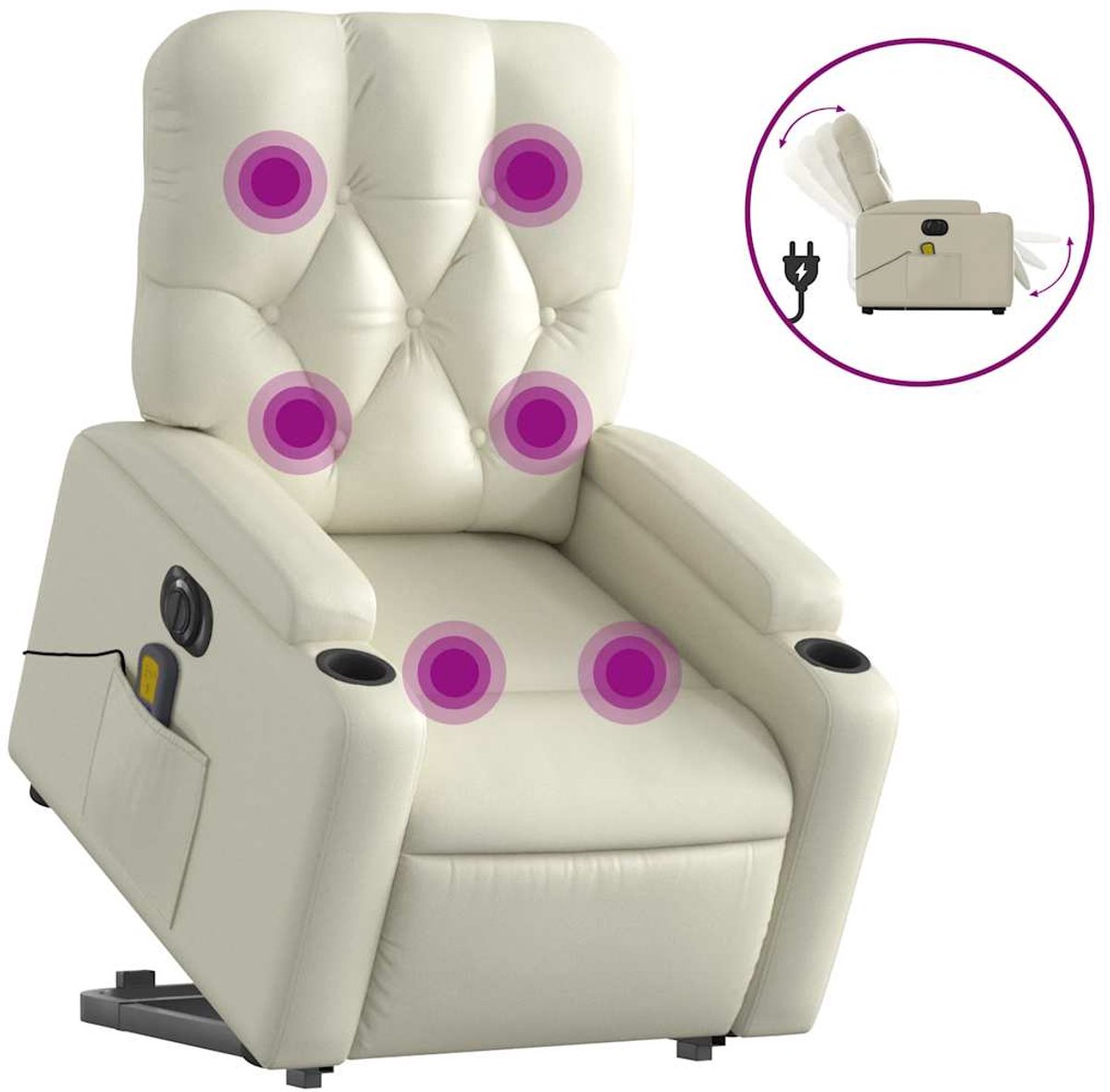 vidaXL Sta-op-massagestoel - elektrisch - kunstleer - crèmekleurig