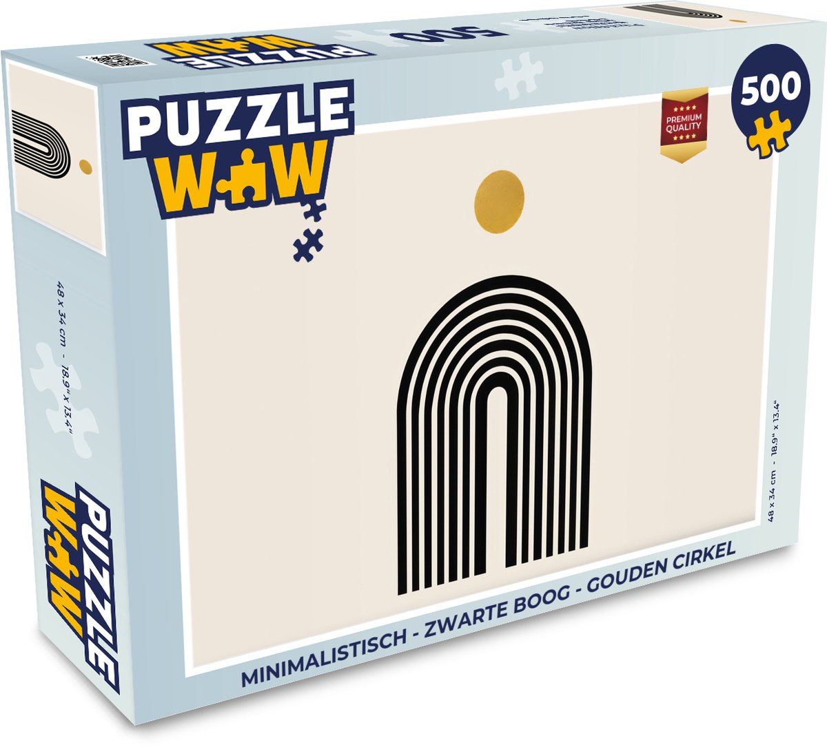 Puzzel Minimalistisch - Zwarte boog - Gouden cirkel - Legpuzzel - Puzzel 500 stukjes