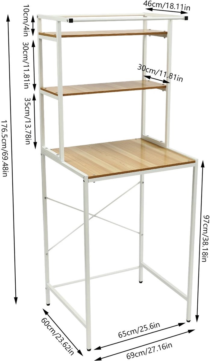 Badkamer Opbergrek – Wasmachine & Droger Rek – 3-Laags Vrijstaand Opbergmeubel – Ruimtebesparende Badkamer Organizer – 69x60x176,5 cm