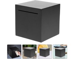 Spaarpot - 15x15x15 cm - spaarpot die niet open kan - met spaar planner - spaarvarken - RVS - voor volwassenen & jongen & meisje & kind - zwart