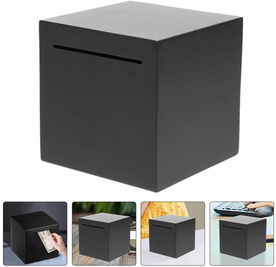 Spaarpot - 15x15x15 cm - spaarpot die niet open kan - Gratis 3D-decoratieve stickers - spaarvarken - RVS - voor volwassenen & jongen & meisje & kind - zwart