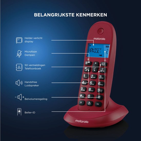 Identification de l'appelant du téléphone DECT Motorola C1002 Téléphone Grijs
