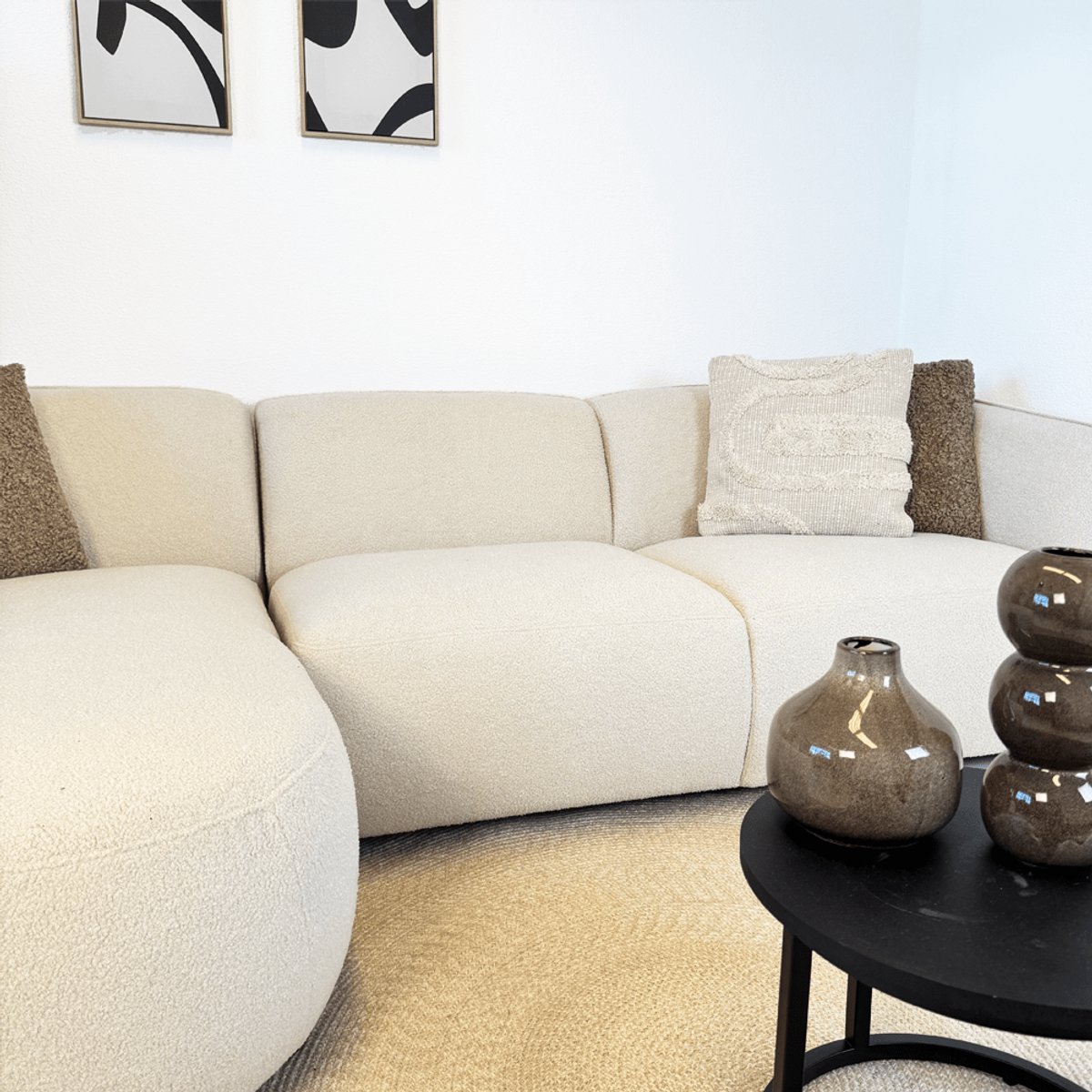 Dimehouse Hoekbank organische vorm crème bouclé Sophie - links - Stof - Scandinavisch & Basic - 279 x 150 x 75 cm Beige