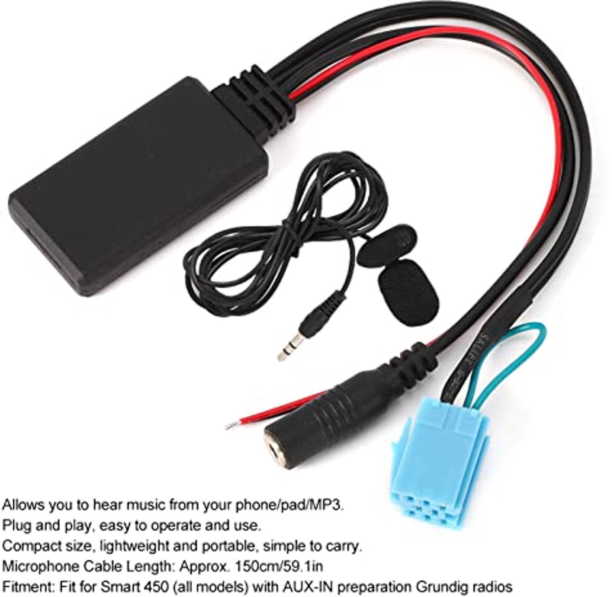 Auto-AUX-IN-adapter 8-polig Bluetooth AUX-IN-kabel met microfoon voor Smart Fortwo 450