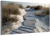 Tableau sur aluminium 120x60 cm - Décoration murale en métal - Chemin - Planches - Dunes - Herbe - Décoration murale en métal pour salon - Décoration industrielle - Photo sur Dibond - Accessoires industriels pour chambre