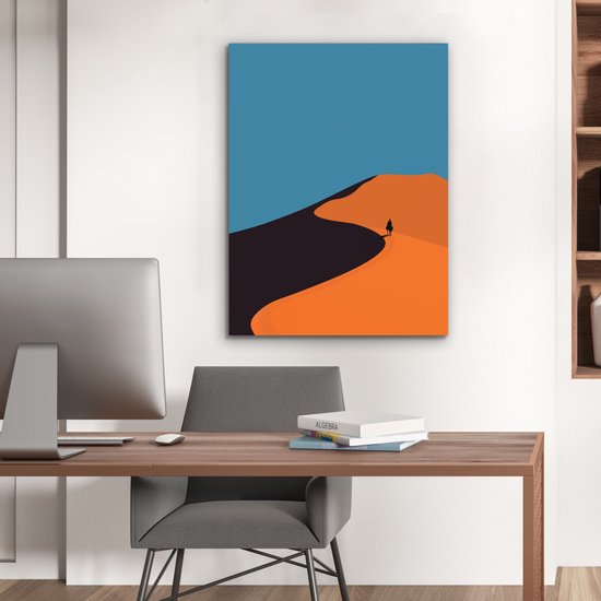 Aluminium schilderij 60x80 cm - Wanddecoratie metaal - Feloranje duinen - Schaduw - Lege hemel - Metalen muurdecoratie woonkamer - Decoratie industrieel - Foto op dibond - Industriële accessoires slaapkamer