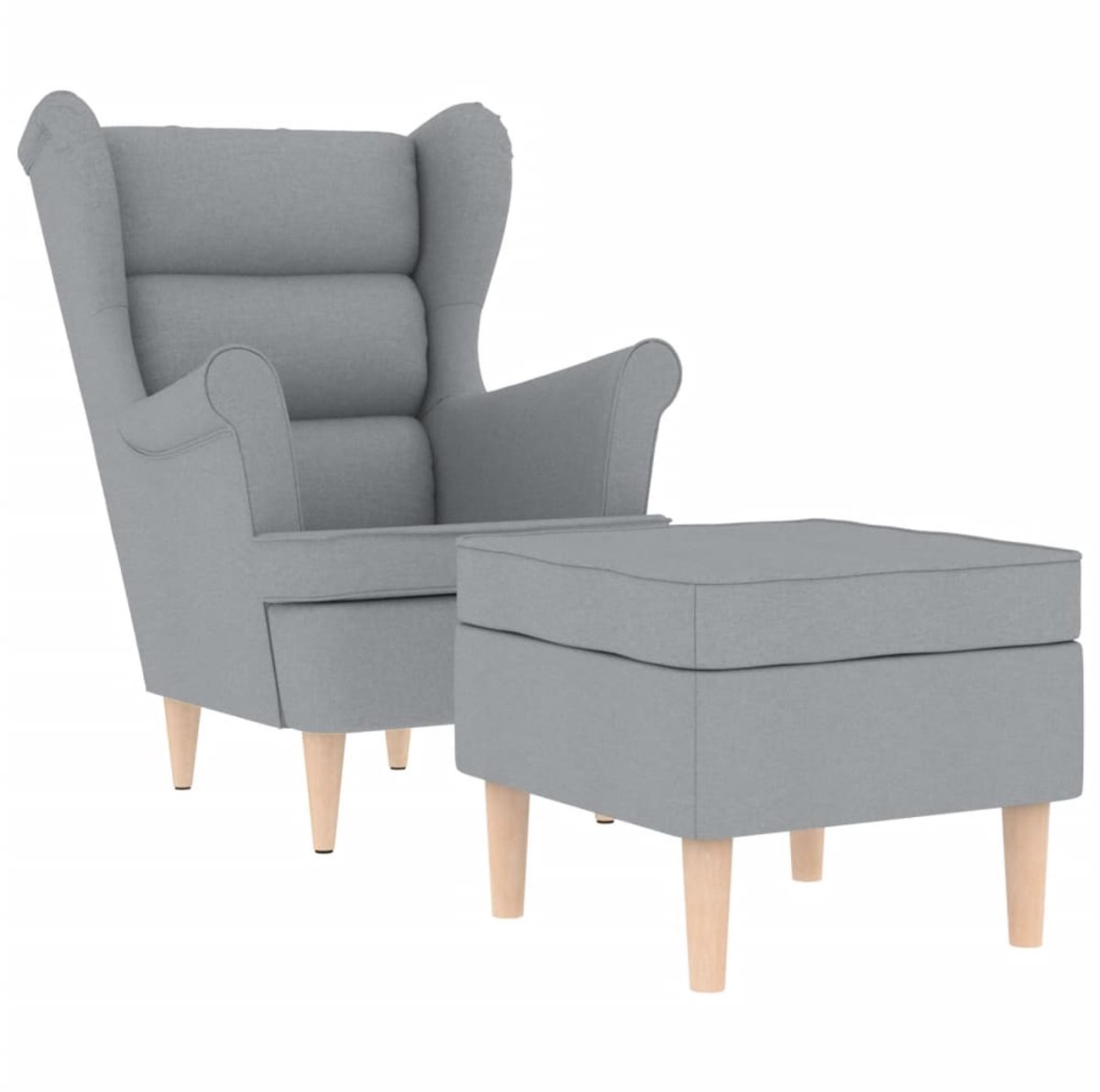 vidaXL Fauteuil - met - voetenbankje - stof - lichtgrijs