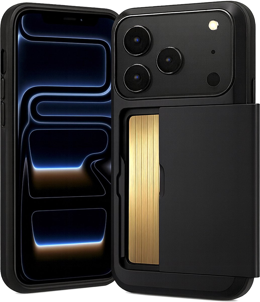 Hoesje met Pasjeshouder geschikt voor iPhone 17 Pro Max - Back Cover SlideCase Zwart