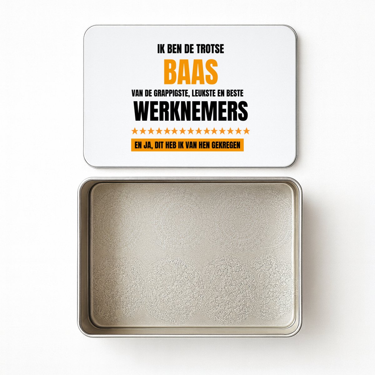 Hacebo® - Trotse baas koektrommel rechthoekig - Baas - een baas - koekblik – koektrommels – bewaarblik - snoeptrommel - werk - afscheidscadeau - verjaardagscadeau - kado - gift - koek trommel - 20 x 13 CM