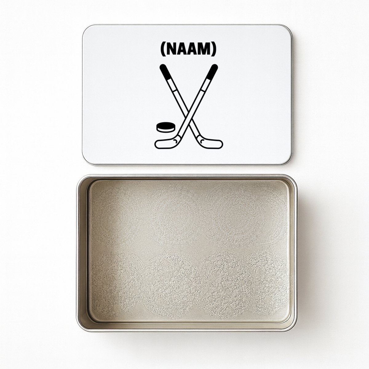 Hacebo® - ijshockey met eigen naam koektrommel rechthoekig - Sport - ijshockeyer - koekblik – koektrommels – bewaarblik - snoeptrommel - Sport - koek trommel - 20 x 13 CM