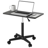 WALKINGDESK Bijzettafel in hoogte verstelbaar met 4 wielen, mobiel bureau 60 x 40 cm, kleine laptoptafel, in hoogte verstelbaar, pneumatisch staand bureau voor sofa, bed, woonkamer, zwart