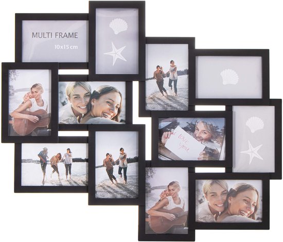 Springos Fotolijst - 12 Foto's - Collage - Staand/Liggend - 59 x 50.5 cm - Zwart