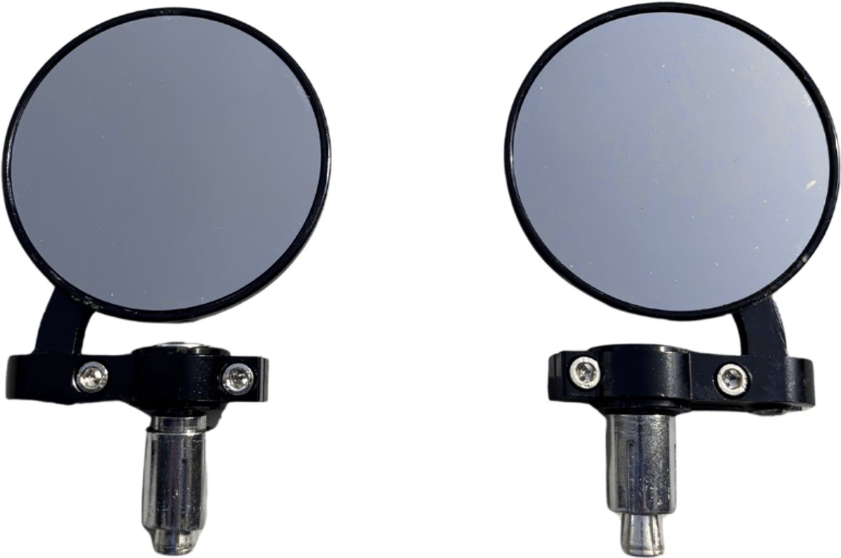Bar End Spiegels rond - Motor Spiegels – 2 Stuks - Stuurspiegel – Scooterspiegels Universeel - Achteruitkijkspiegel Motor – Motorfiets & Scooter Accessoires - Zwart