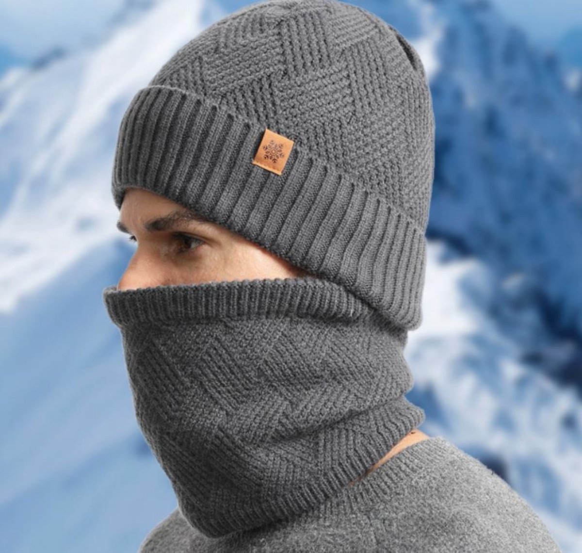 Mannen Winter Set 3-delig - MutSjaal Handschoenen - Alpaca Wol Mix - Marineblauw - Gevoerd Warm - Winddicht - Elastisch Ademend - Uniseks Design - Dagelijks Gebruik — cadeau in Mode & Accessoires - foto 2