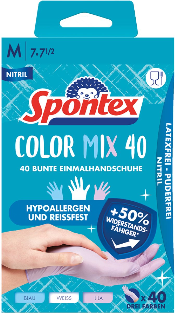 Spontex nitril handschoenen maat L gekleurd, 40 stuks