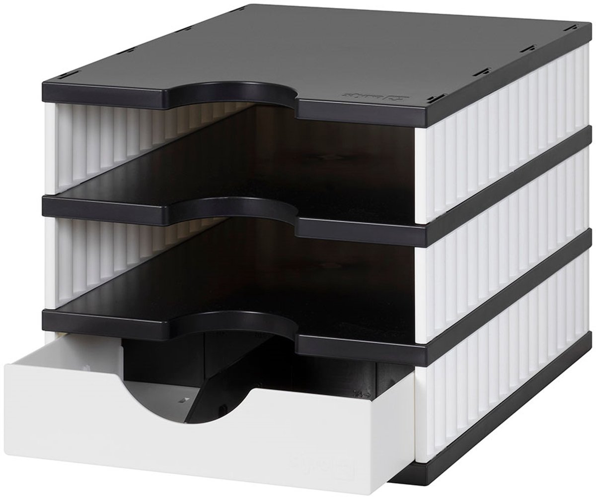 styro sorteerstation styrodoc uno SET, 3 vakken, wit/zwart, 1 systeemlade