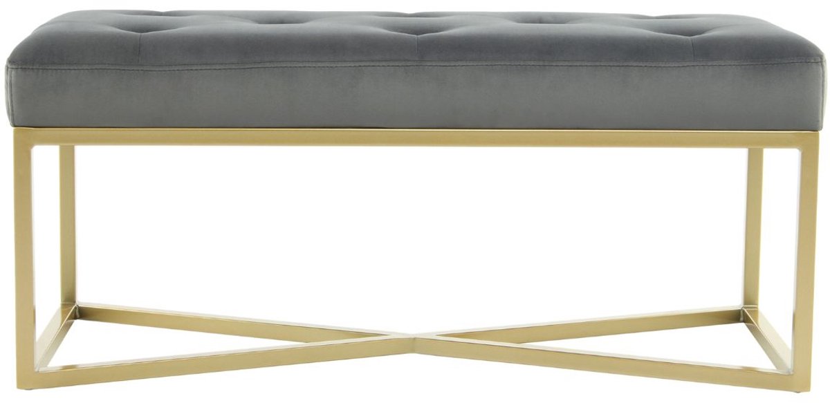Floraya - Bankje Cameron - Grijs/Goud - 40x90x40 cm (LxBxH) - Draagvermogen 130KG - Velours - Halbankje
