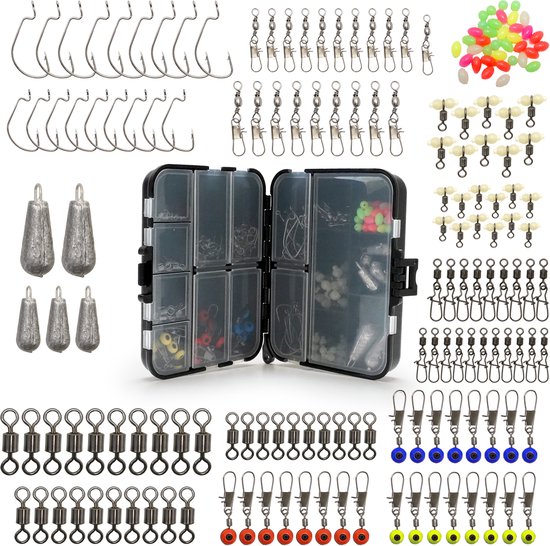 Fish-Xpro Hook&Swivel set - 177 pièces - Hameçons - Émerillons - Poids de Presse-étoupes - y compris Tacklebox