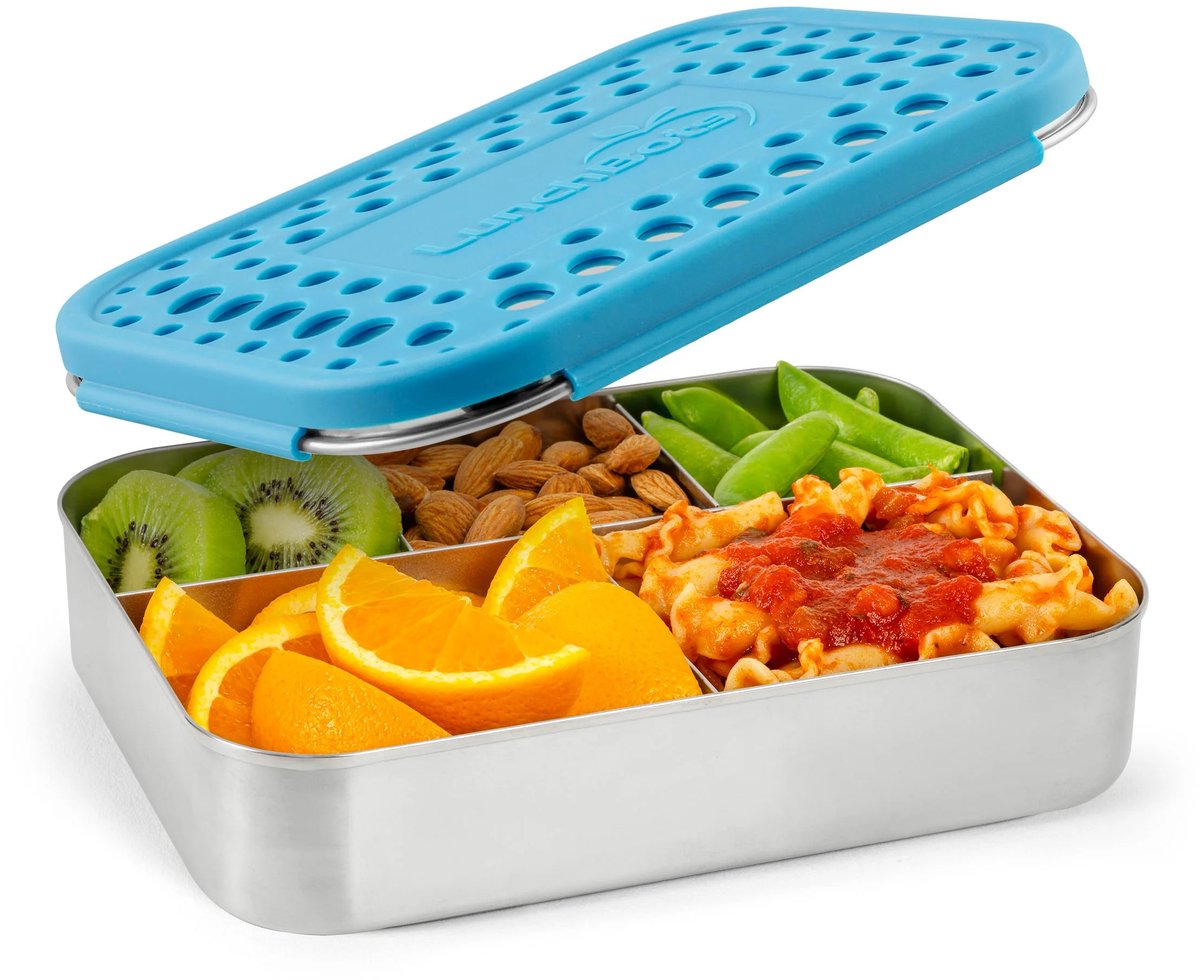 LunchBots - Large Cinco - 5-vaks RVS Bento Box - Aqua