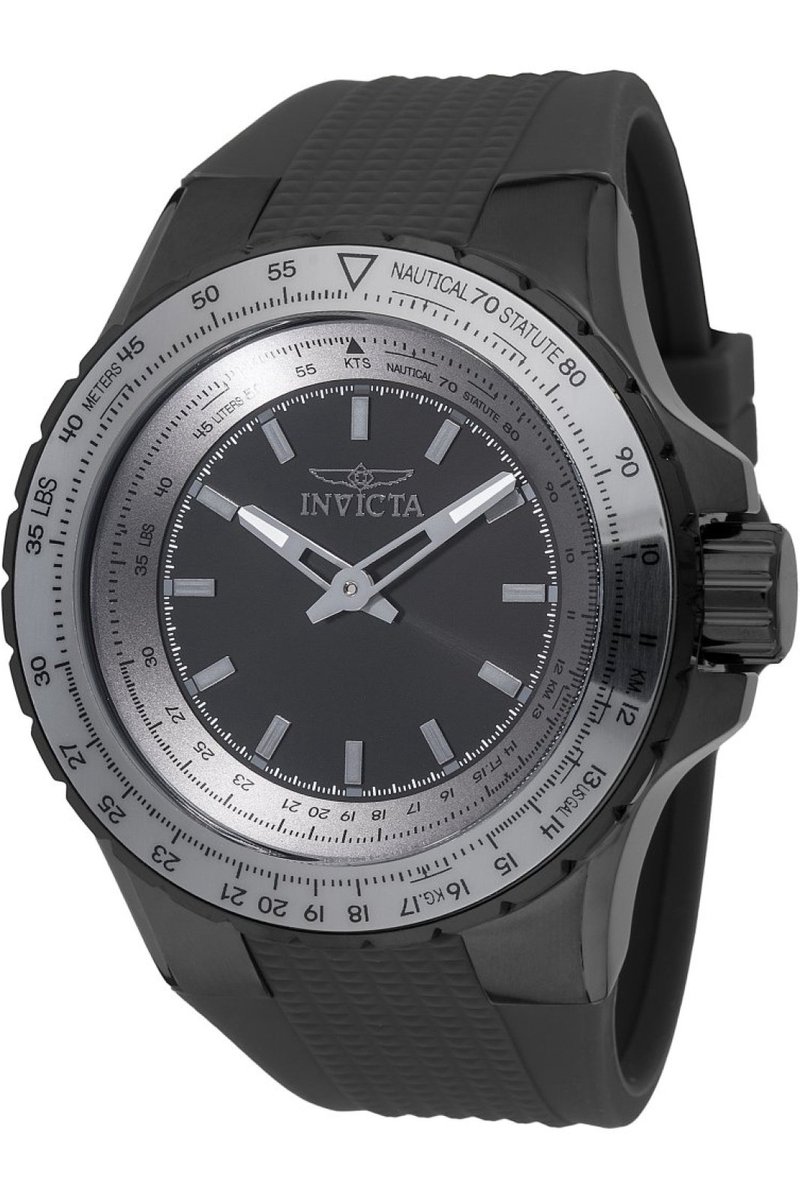 Invicta Aviator 49661 Heren Horloge - Waterdicht - Analoog - Quartz Uurwerk - Roestvrij Staal met zwarte Wijzerplaat - 50mm