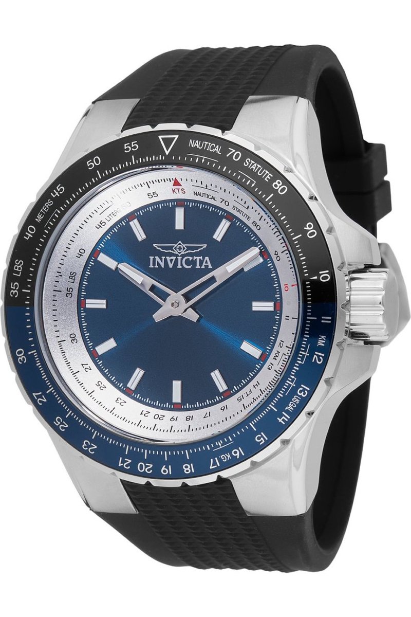 Invicta Aviator 49647 Heren Horloge - Waterdicht - Analoog - Quartz Uurwerk - Roestvrij Staal met blauwe Wijzerplaat - 50mm
