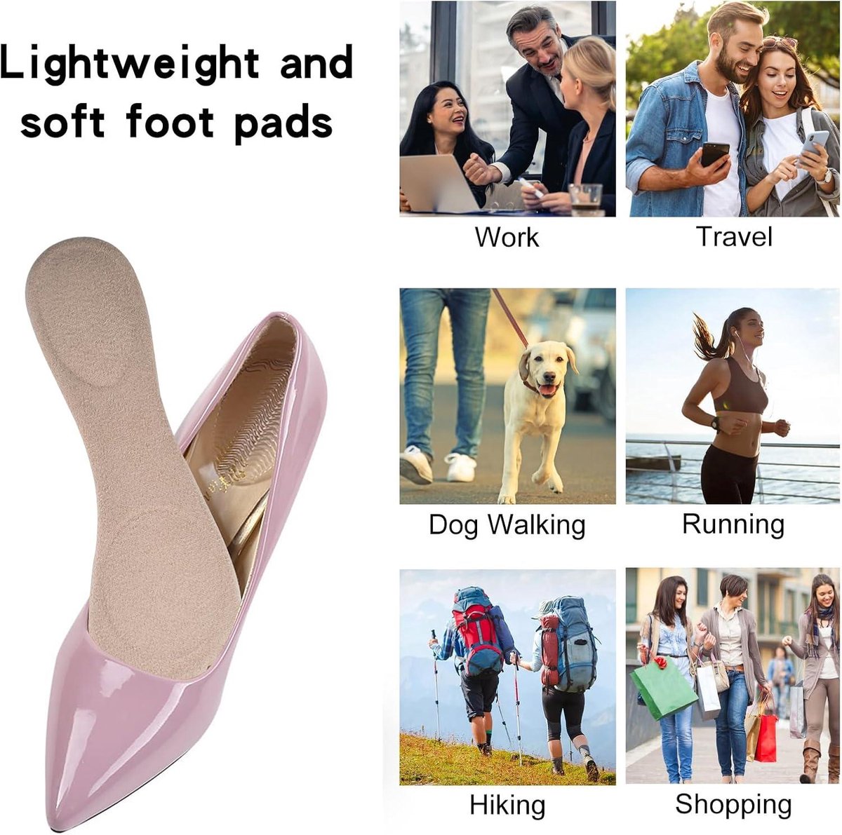 Allecto plus Gel-dempingsinzetstukken voor dames Antislip binnenzolen Comfortabele schoenpads voor hakken en sandalen
