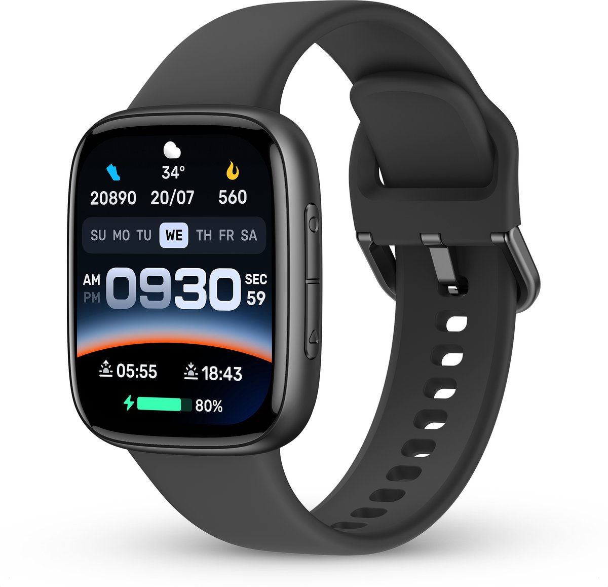 Norva - Smartwatch voor Heren - Geschikt voor elke smartphone - 100+ Sportmodi - Slaapmonitor - Bellen - Muziek - Lange batterijduur - Zwart
