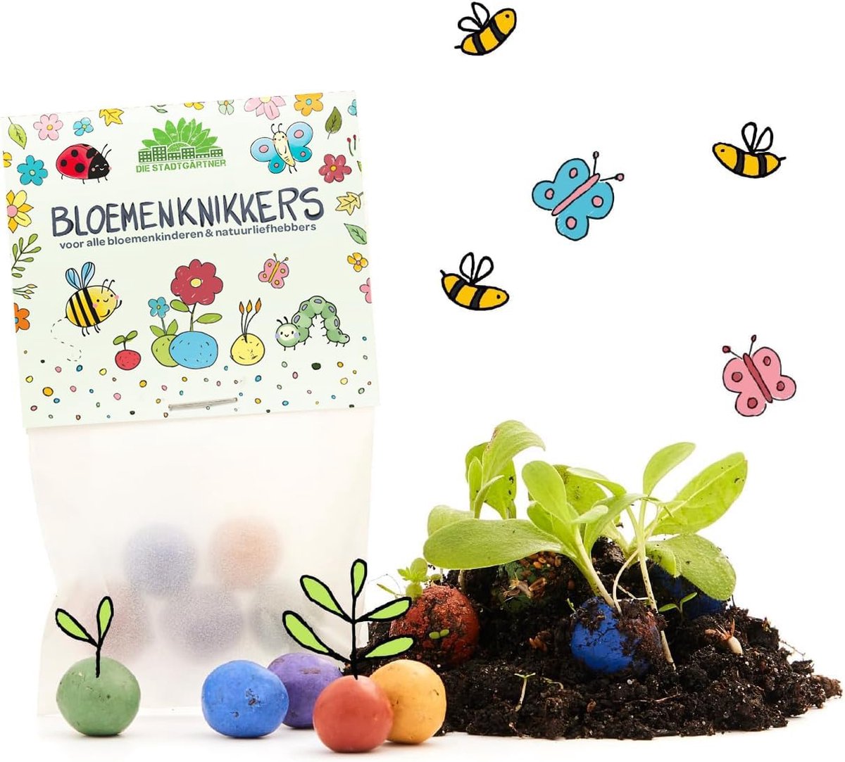Bloemenknikkers - zaadbommetjes voor kinderen - 5 stuks - kleurrijk en duurzaam cadeau voor een kinderfeestje