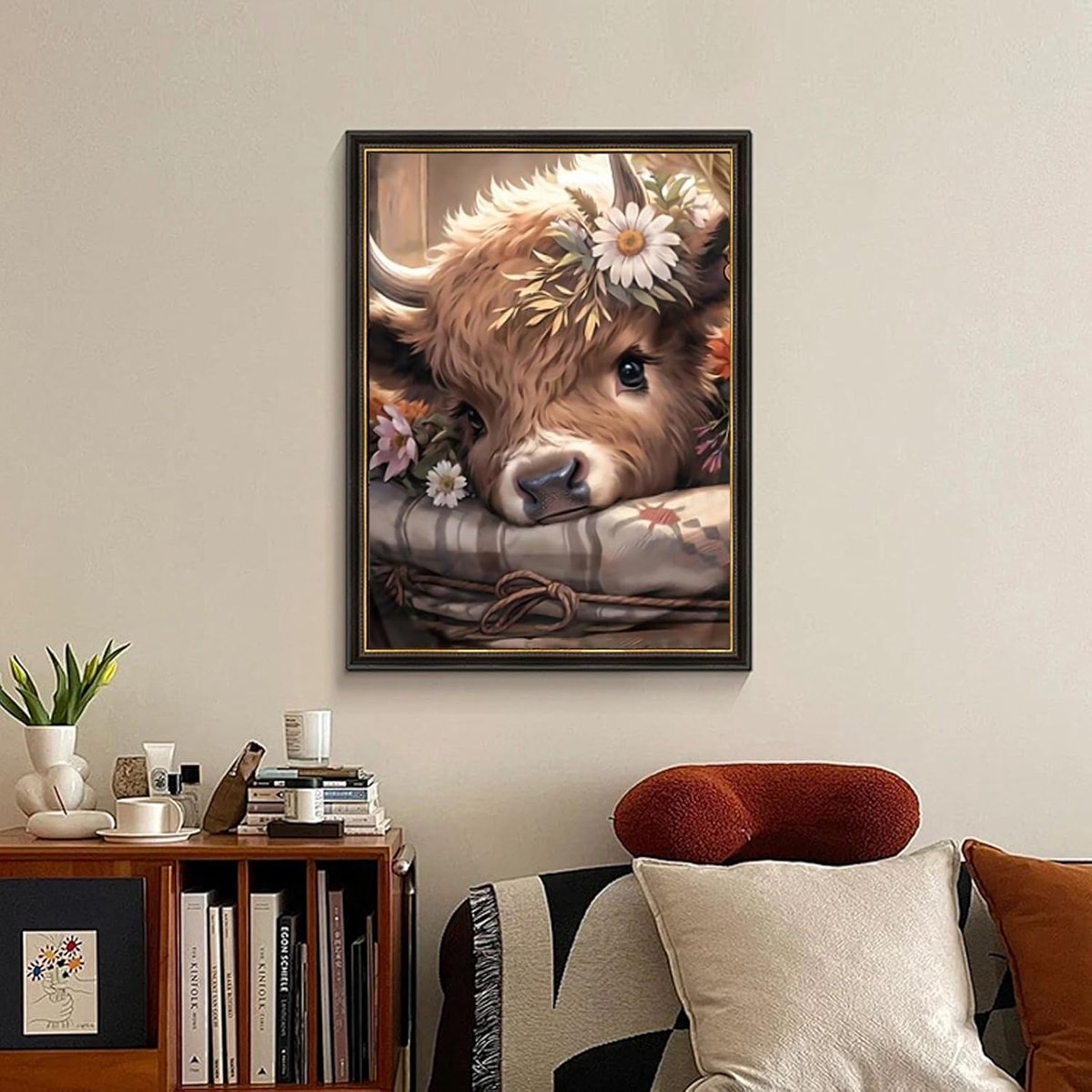Huntex Diamond Painting Volwassenen - Diamond Painting Kinderen - Diamond Painting Pakket Volledig - Kalfje Met Bloemen - 30x40 cm — afbeelding 5