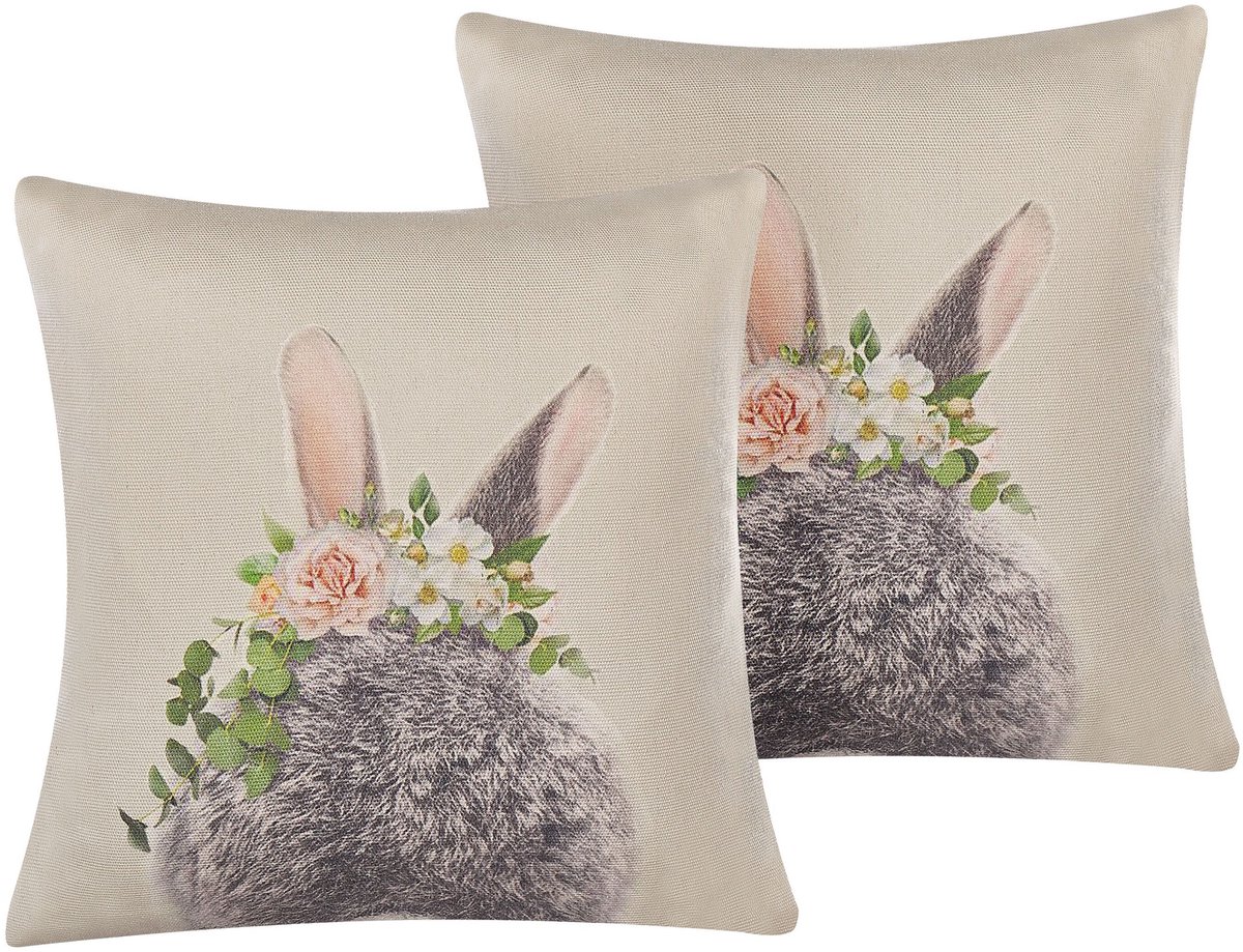 Beliani FATSIA - Sierkussen set van 2 - Taupe - 45 x 45 cm - Katoen Grijs